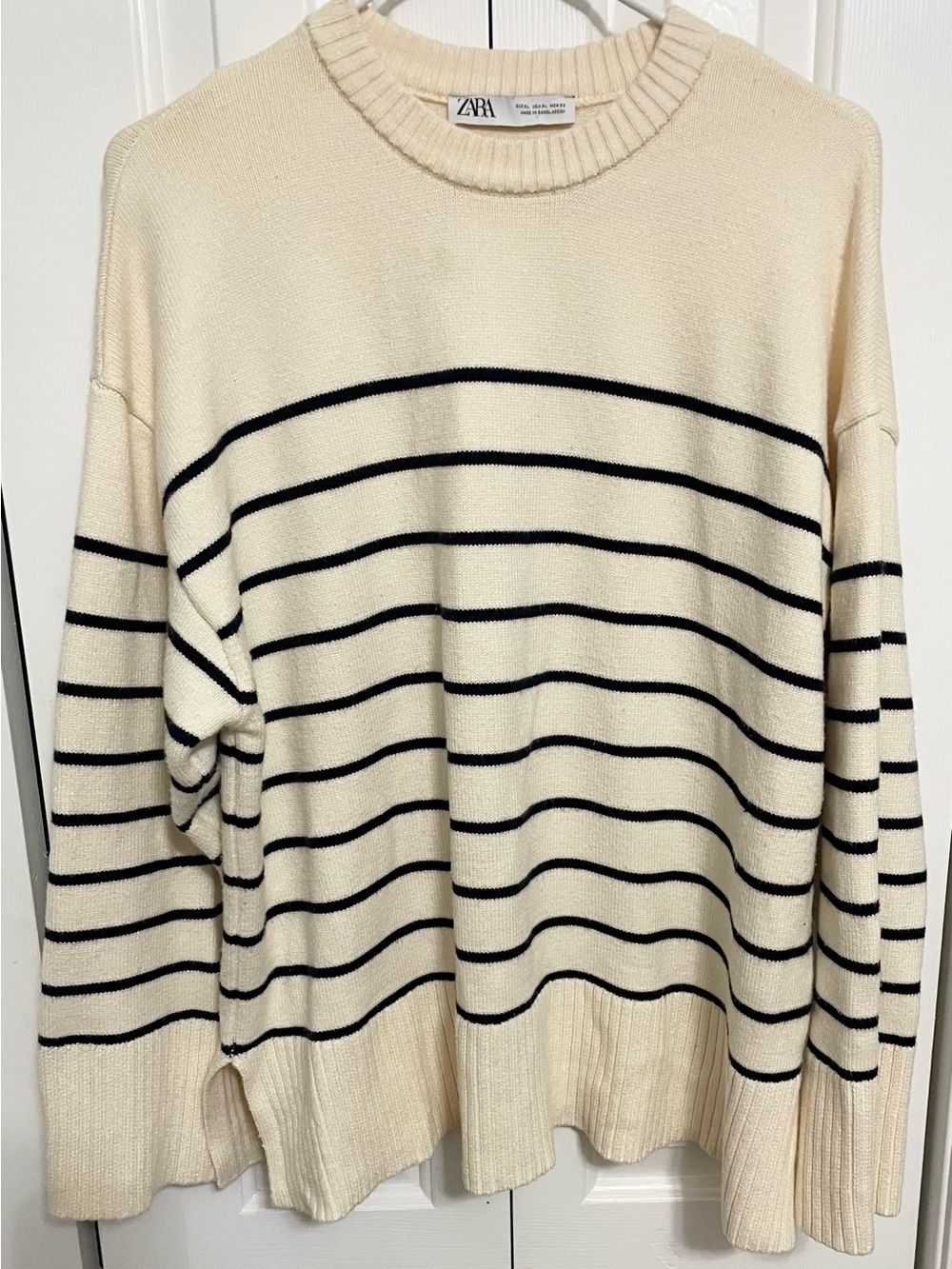 ZARA Cream and Black Striped Knit Pullover